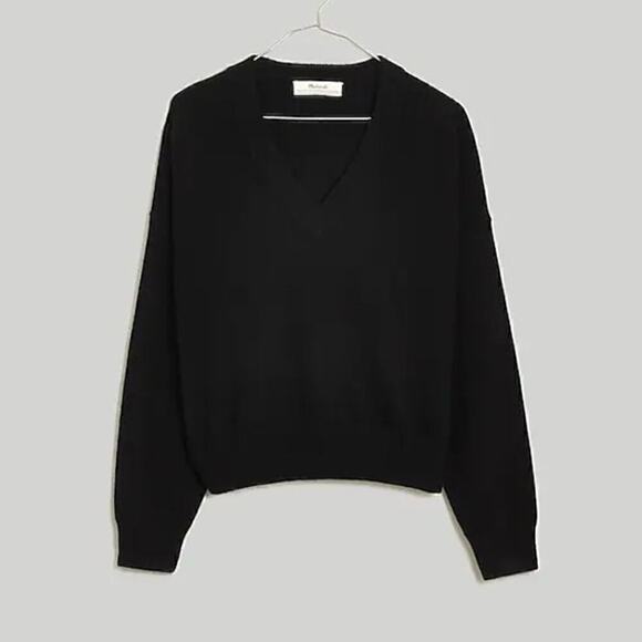 Madewell Sweaters - Madewell (Re)sponsible Sweater Cashmere V-Neck Pullover Crop True Black NWT XXS